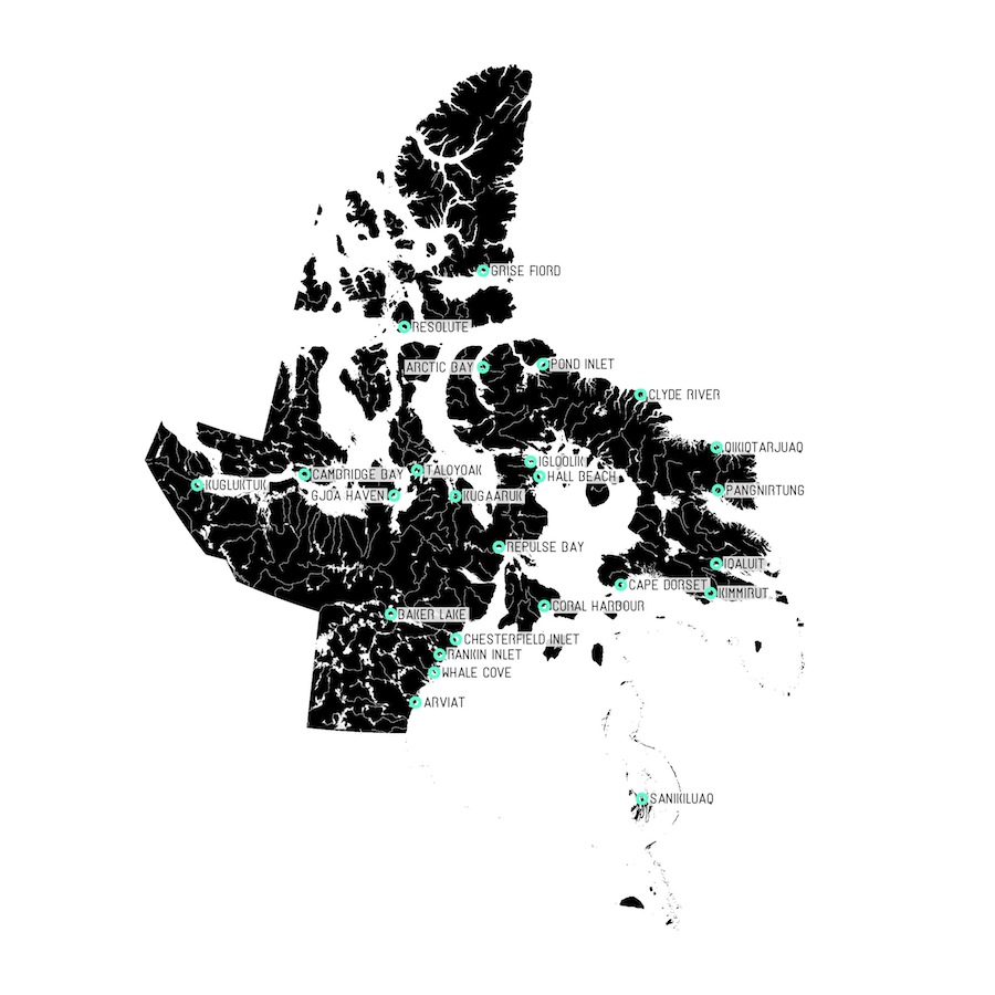 Map of Nunavut and its 25 Communities; Lateral Office, 2013; courtesy Lateral Office.