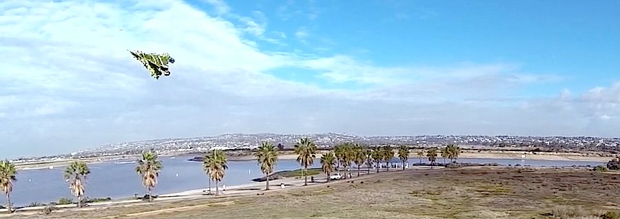 Flying Christmas Tree on a Drone - Frame from Fluy Guy Promotion video by La Mesa Air Production.