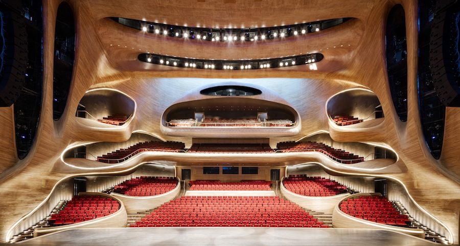 The grand theater sculpted in Manchurian Ash, holds 1,600 seats - Photo by Adam Mørk.