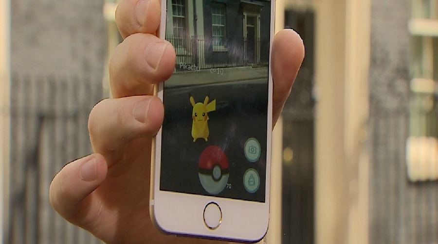 Pikachu pops up at 10 Downing Street in London.