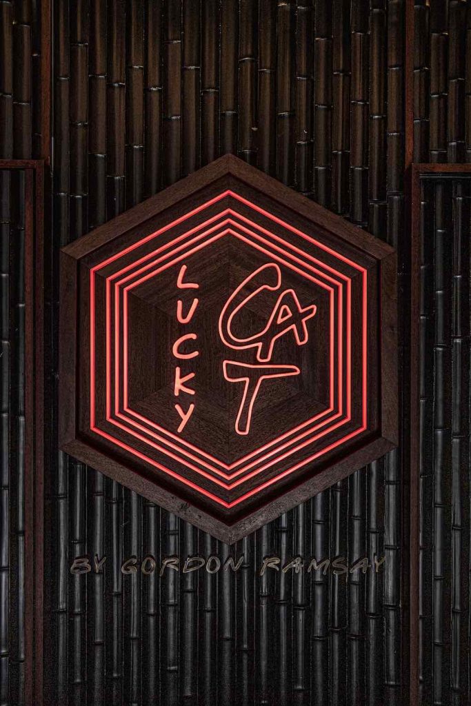 Neon Sign of Gordon Ramsay's LUCKY CAT restaurant by AfroditiKrassa in Mayfair, Lodnon - Photo by AfroditiKrassa Design Studio.