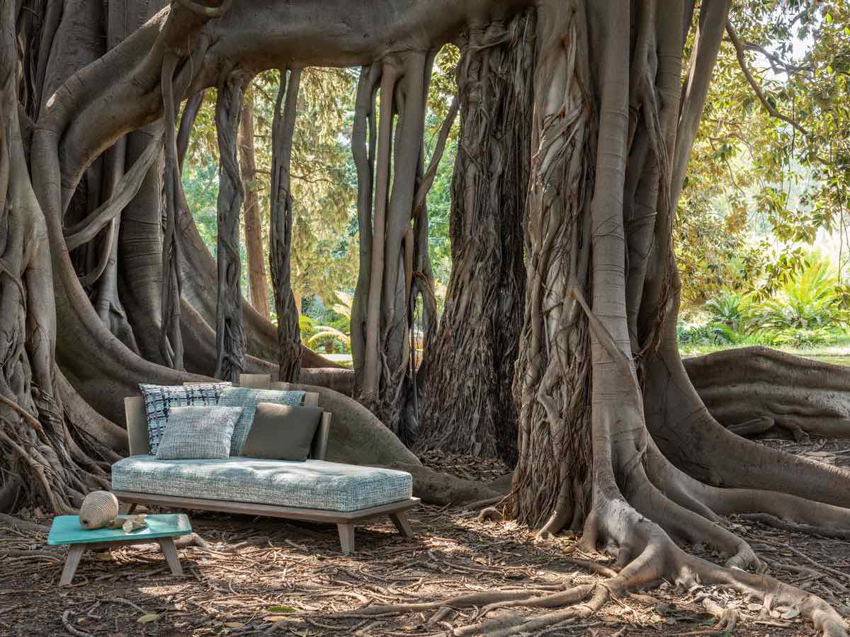 10 Italian outdoor furniture designs. RAFAEL lounge bed by Paola Navone x Ethimo - Photo by Bernard Touillon, courtesy of Ethimo.