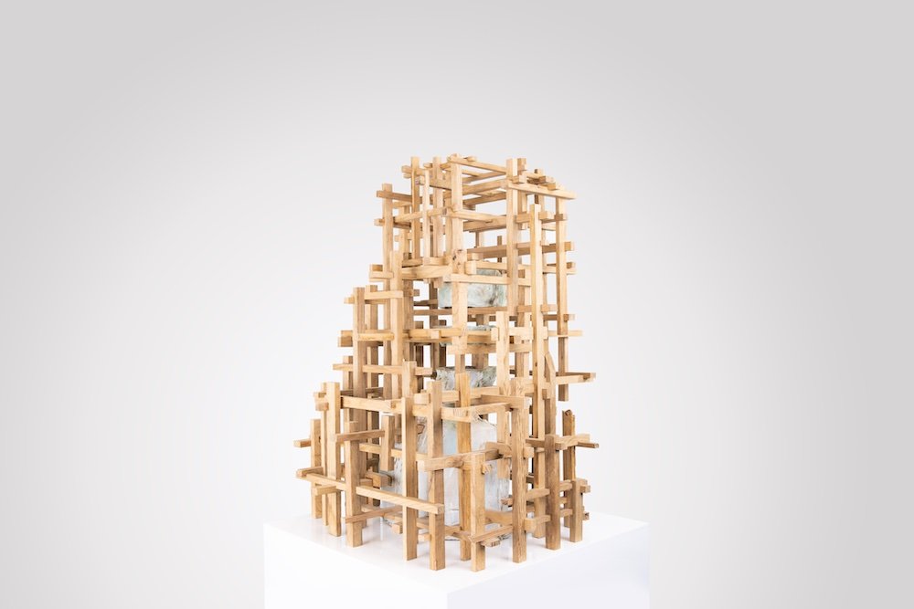 Constraint ceramic stoneware and wood by Sharon Griffin - Courtesy of Collect.