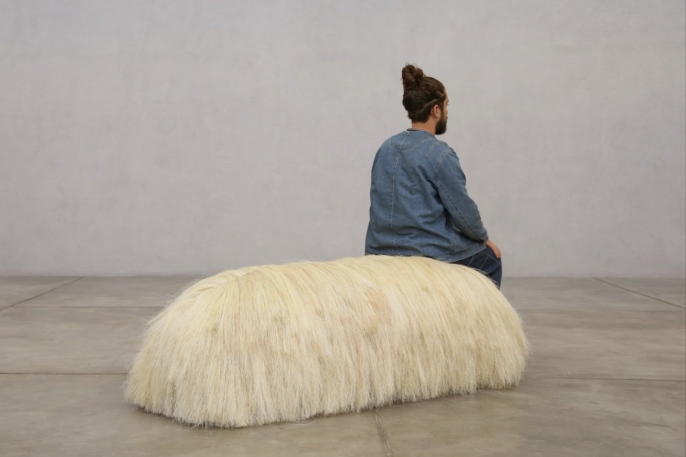 Fernando Laposse with large Sisal bench x Sara Myerscough Gallery - Courtesy of Collect.