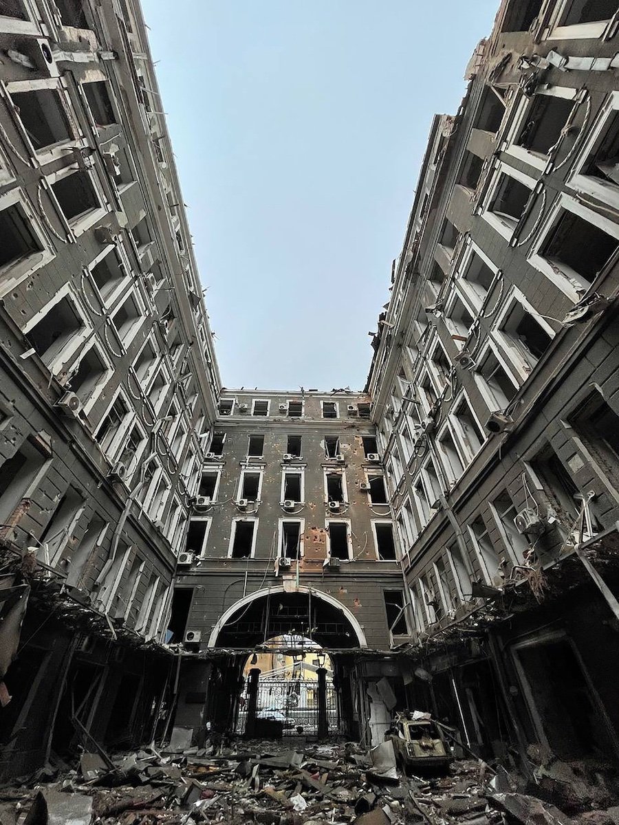 Damaged buildings in Kharkiv - Photo by Yurii Kochubey from the SAY NOT TO WAR image collection.