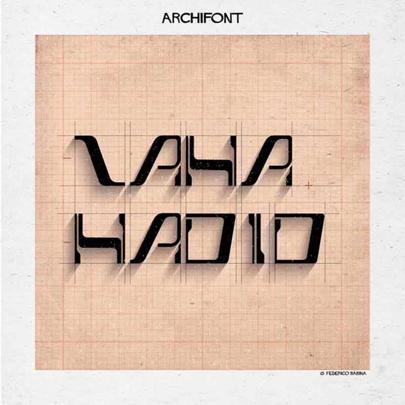 Archifont series by Federico Babina - Zaha Hadid.