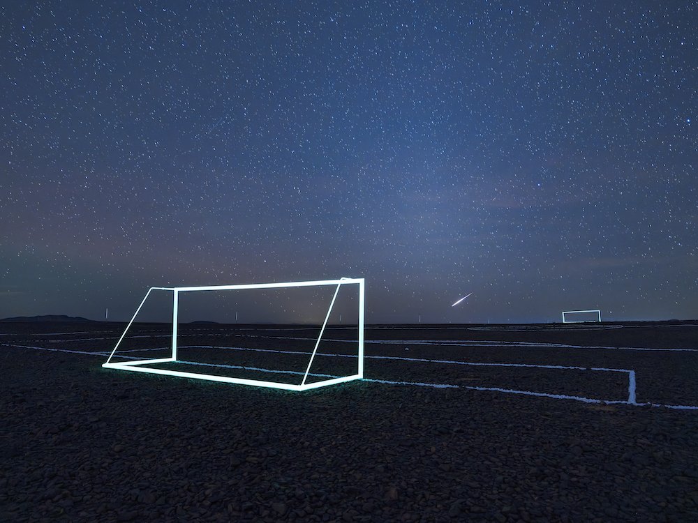 Ayman Yossri Daydban, A rock garden in the shape of a full-sized soccer field, Desert X AlUla 2024, photo by Lance Gerber, courtesy of The Royal Commission for AlUla.