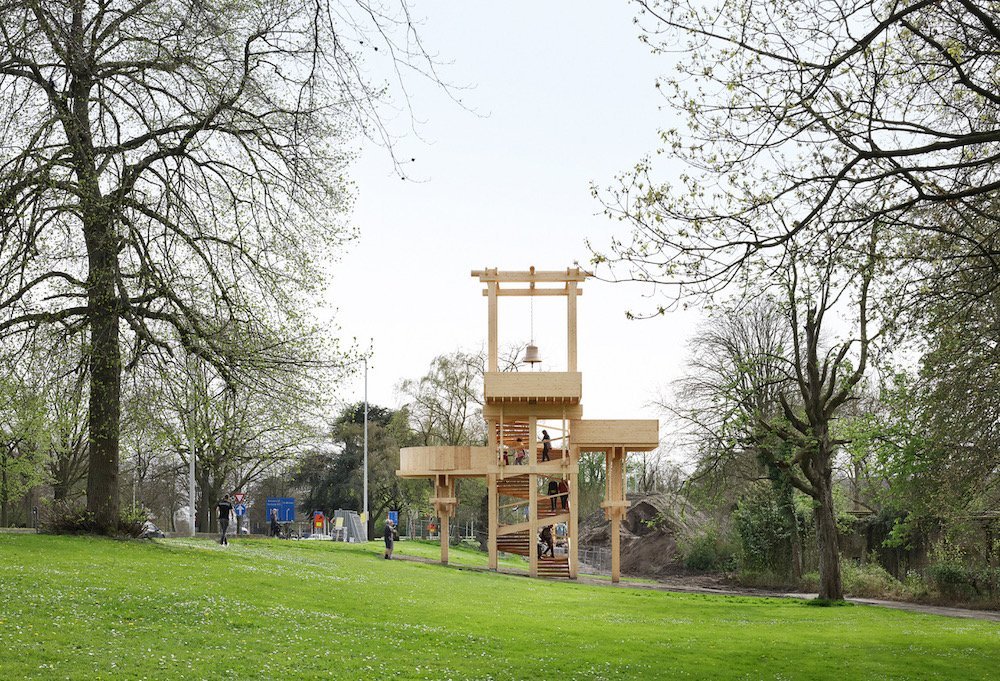 The Tower of Balance installation by Bangkok Project Studio at Bruges Triennial 2024 - © Filip Dujardin.