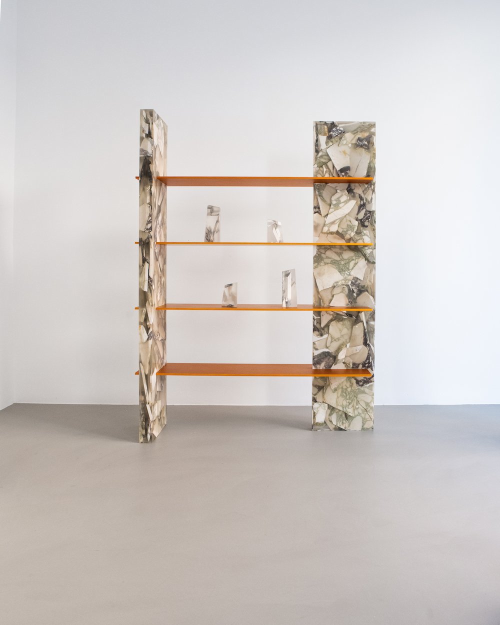 Marble and resin bookshelf by Payam Askari for Omninaworks - Courtesy of Convey.
