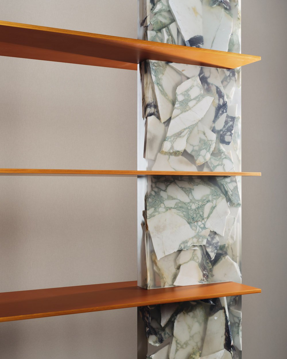 Marble and resin bookshelf by Payam Askari for Omninaworks - Courtesy of Convey.