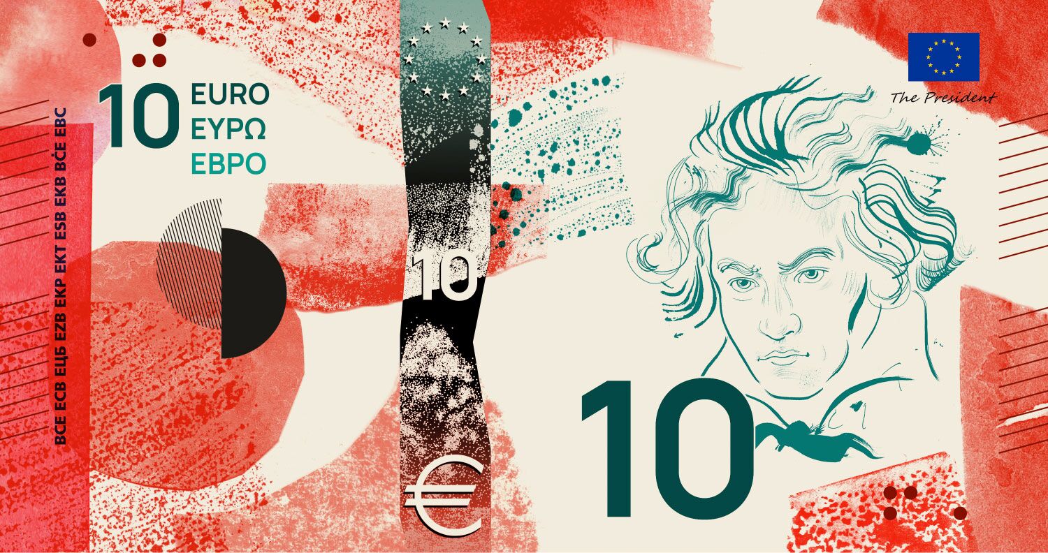 10 Euro banknote redesign by Jan Robert Dünnweller - Design F, Front - Copyright of The ECB.