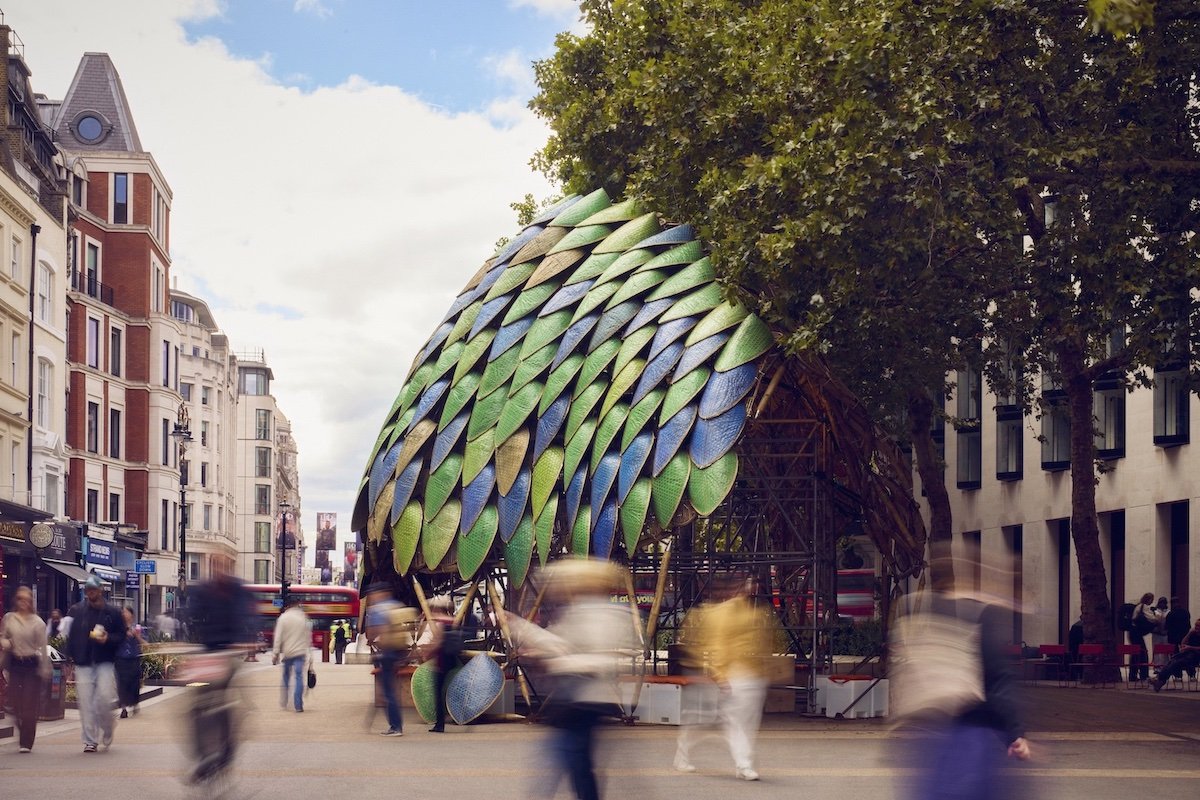 The Pangolin Shield Pavilion by Studio Saar at London Design Festival 2026 - Photo by Mark Cocksedge, courtesy of London Design Festival.