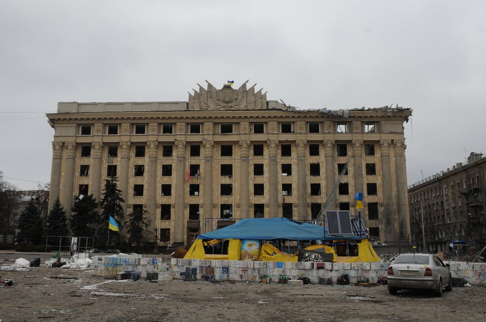 Kharkiv's regional state administration building today - Photo by Fotoreserg from the SAY NOT TO WAR image collection.